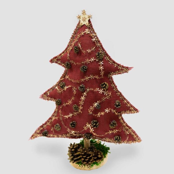 Árbol Navidad Carmen de Monamur en color verde, pieza decorativa textil para Navidad. Árbol Navidad Carmen de Monamur en color rojo, decoración textil navideña con diseño exclusivo.